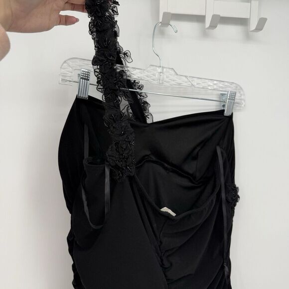 Taboo 90s Y2k Black Ruched Lace One Shoulder Vintage Mini Formal Dress XL - Picture 7 of 13